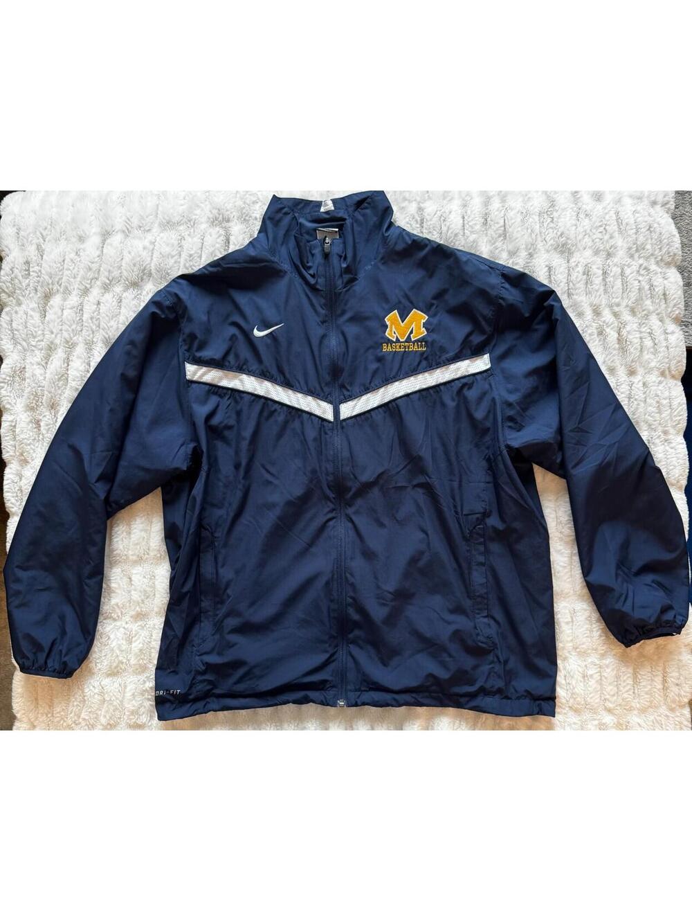 Nike‎ Dri Fit Michigan Basketball Jacket Mens XL Blue Full Zip Windbreaker NCAA